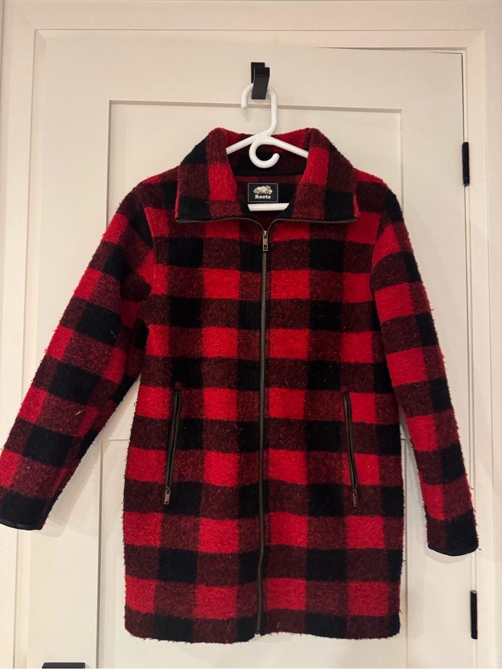Roots wool Seymour Red & Black Buffalo Plaid Zip Jacket